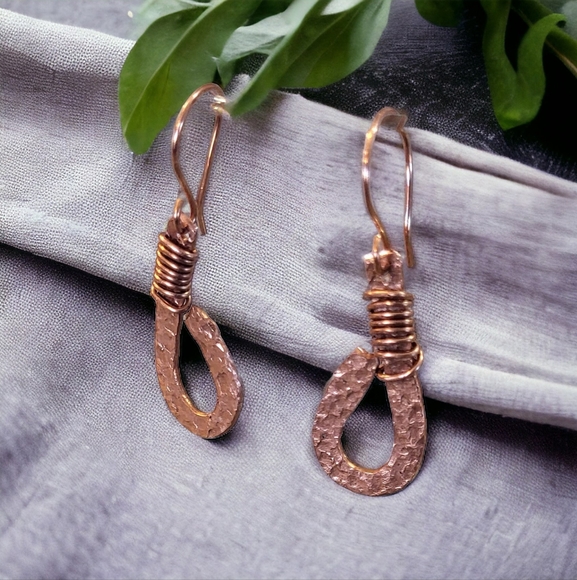 Handcrafted Hammered Copper Wire Wrapped Earrings Jewelry - Picture 1 of 13